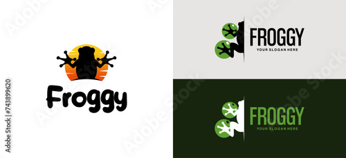 Wild nature frog logo design template photo
