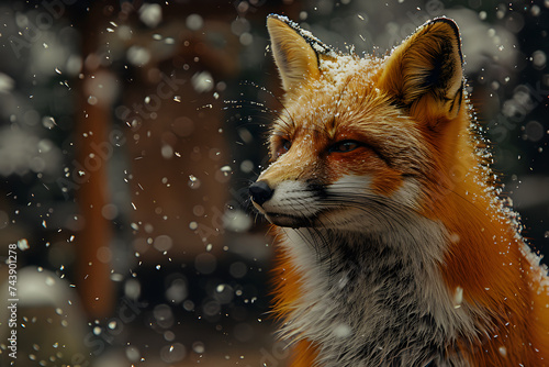 Fox Close Up in Snow © D