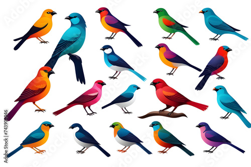 set of multi-colored cartoon birds on a white background  isolated 
