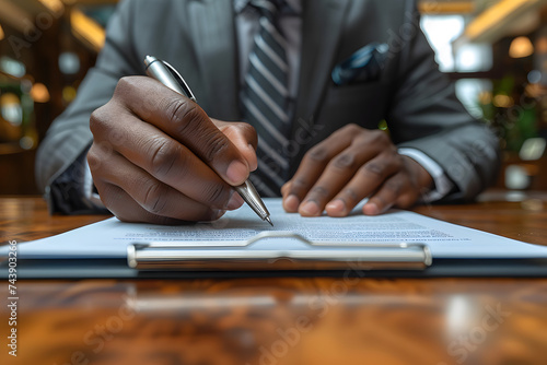 Man in Suit Writing on Piece of Paper