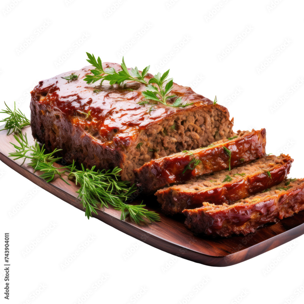 Baked delicious beef meatloaf isolated on transparent background