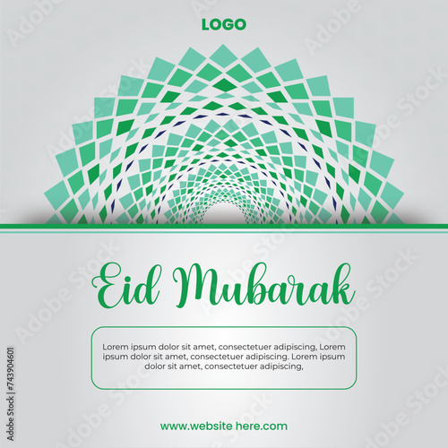 Green pattern islamic eid mubarak vector post design