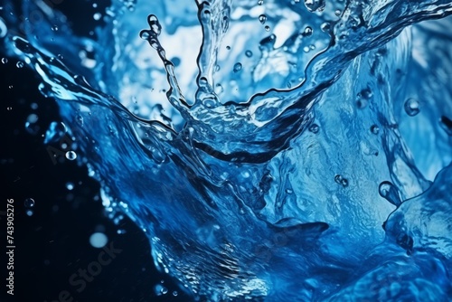 Close up falling drop of clear water with waves splash purity liquid reflection transparent macro photography impact purity aqua bubble drink ecology nature background hygiene abstract blue flow pour