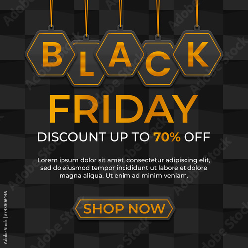Black friday sale post with realistic elements and background