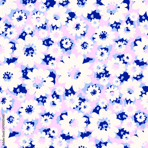 Modern white flower seamless pattern design with abstract collage leopard skin textured pink background