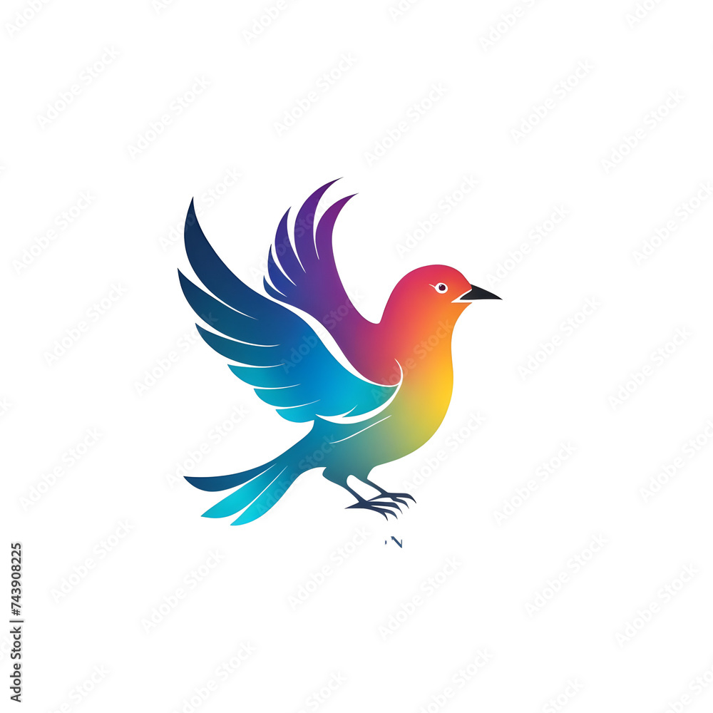 Obraz premium Vector illustration of a rainbow bird in flight, white background