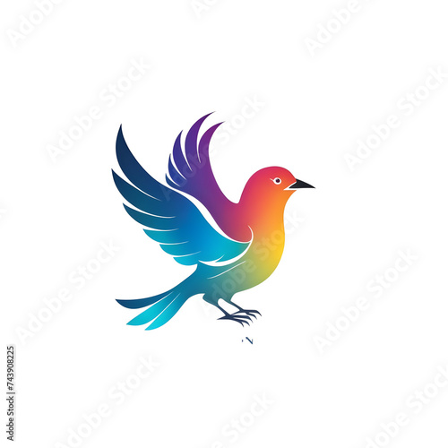 Vector illustration of a rainbow bird in flight  white background