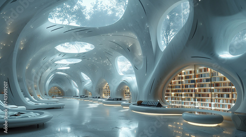 Cutting-edge futuristic library design concept photo