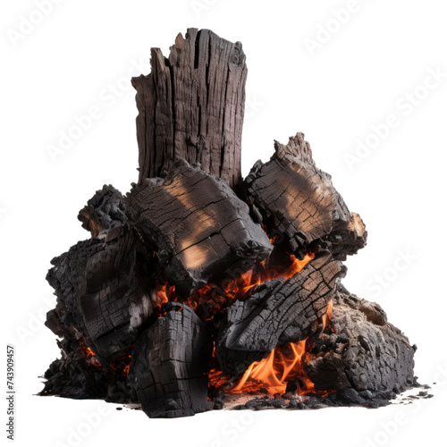 Burnt wooden isolated on transparent background