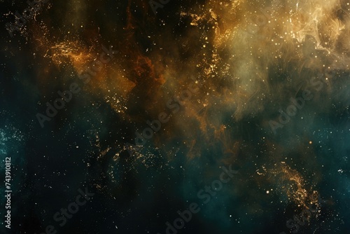 Colorful abstract background with gold smoke  underwater explosion  swirling ink.
