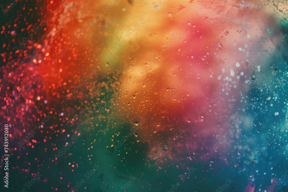 Vintage holographic abstract background with rainbow light leaks and creative effects.