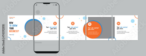 Modern carousel post template, Editable social media story layout, Instagram and Linkedin microblog post template, eps 10.