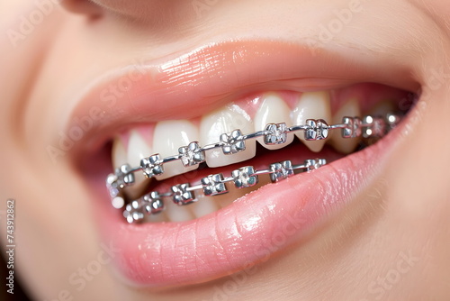 Closeup of teeth with braces on them