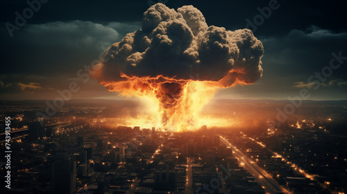 Nuclear War. Explosion nuclear bomb. Nuclear bomb explosion in nuclear war. Generative AI