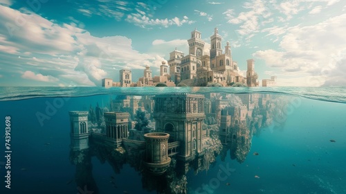 Lost city of Atlantis rising from the ocean