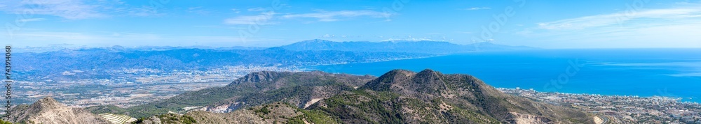 Panoramic view on Mediterranean sea and Malaga city, Andalusia, Malaga, Spain