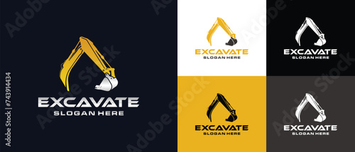 excavator logo template vector. Heavy equipment logo vector for construction company. Creative excavator illustration for logo template. photo