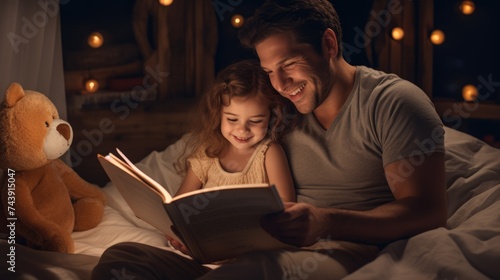 Father reading bedtime story to her little child