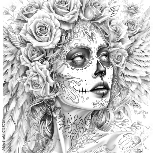 Tattoo style portrait of chicano girl. beautiful woman with tattoo