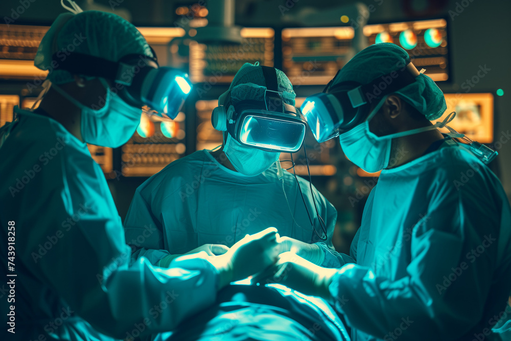 a team of doctors doing surgery in an operating room in a hospital a team of doctors doing surgery in an operating room in a hospital