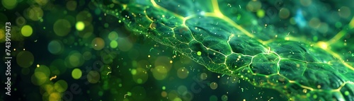 Abstract Green Leaf Veins with Bokeh Lights Background