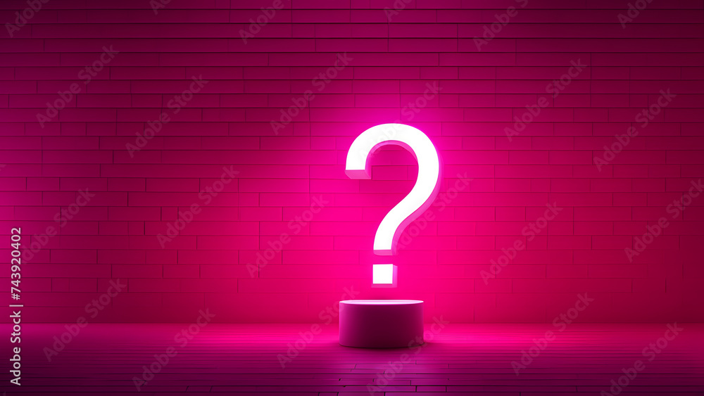 Vivid 3D Question Mark Symbol on Retro Neon Perfectly Captures the Concept of FAQ, Support, Help Center, and Question Answer Sign or Symbol - obrazy, fototapety, plakaty 