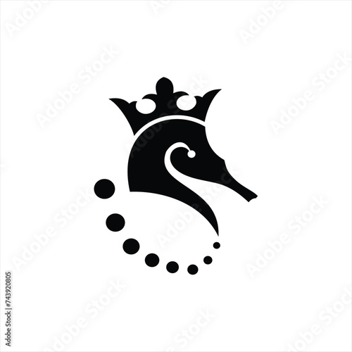 King Sea Horse Logo, Crown And Seahorse Icon Illustration, Isolated On White Background, Design Icon Vector Illustration