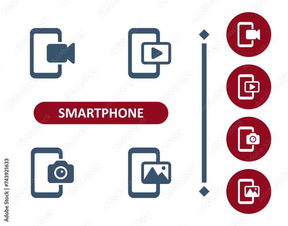 Smartphone Icons. Mobile Phone, Telephone, Camera, Photo, Picture, Video, Movie Icon Smartphone Icons. Mobile Phone, Telephone, Camera, Photo, Picture, Video, Movie Icon
