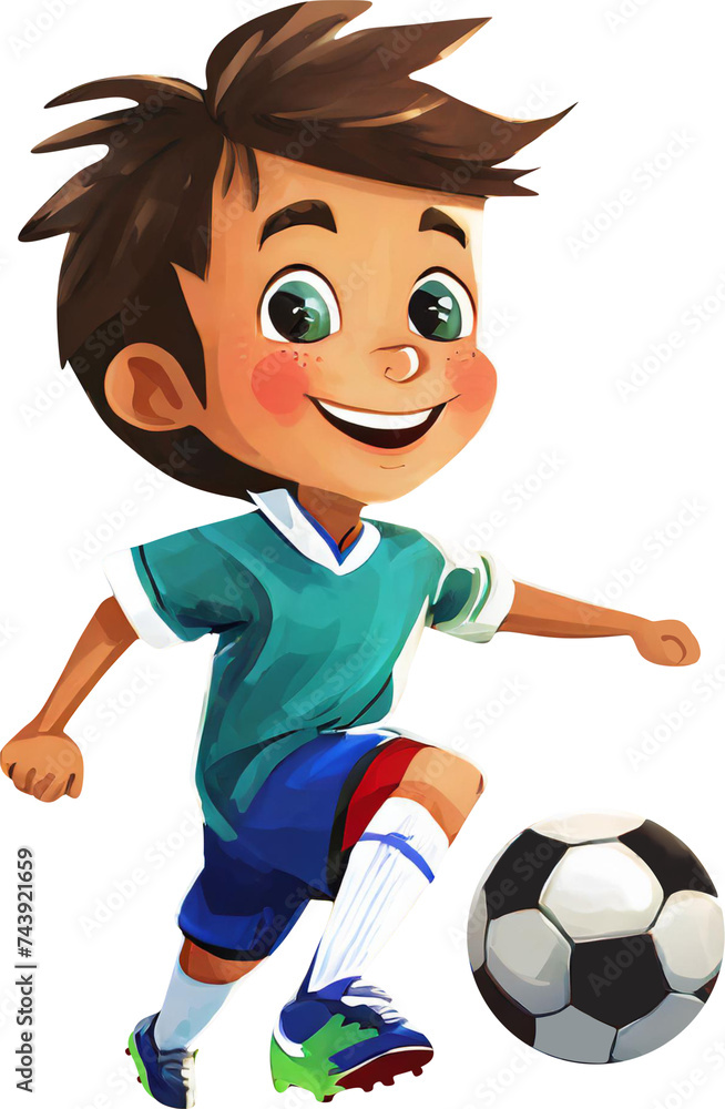 a little football player, a smiling boy - graphics without background for your football projects, poster, banner