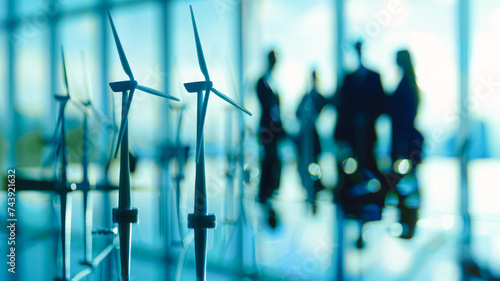  Investors and technicians engage in discussions about energy production from wind turbines, where the wind turbine farm represents an innovative source of electrical energy for business endeavors.