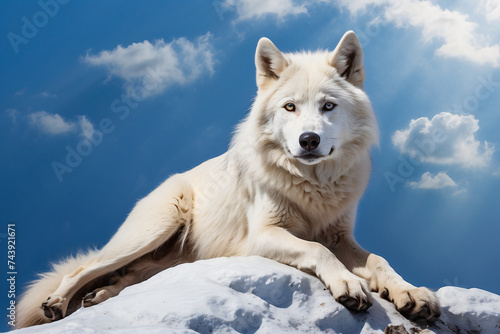 white wolf on a sunny hill