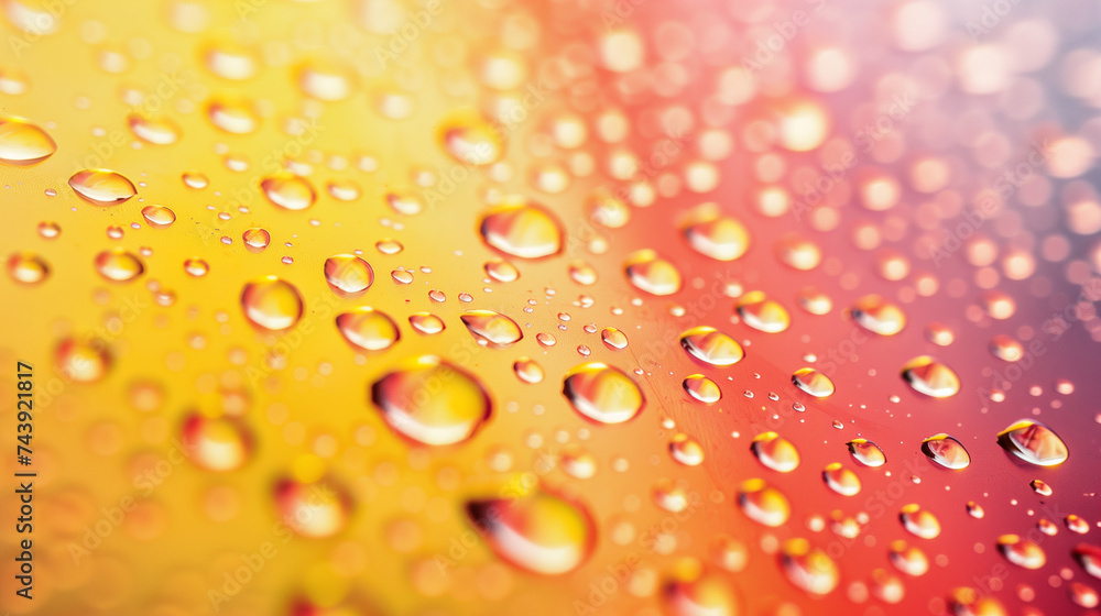 background of gradient of yellow and orange colors behind water drops on the surface