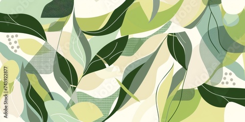 Modern abstract leaf design with textured overlay, in a palette of soothing greens, perfect for contemporary eco themes.