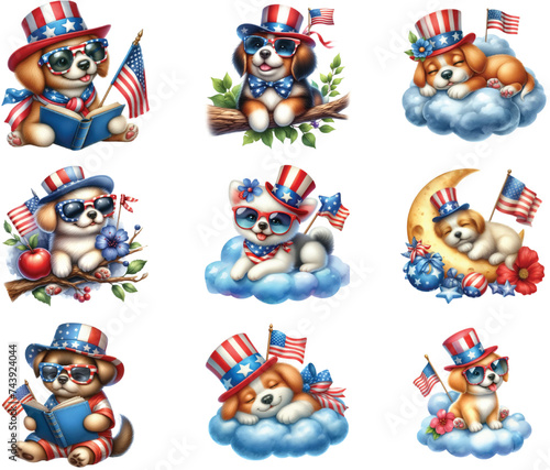 4th Of July Cute Dogs Clipart