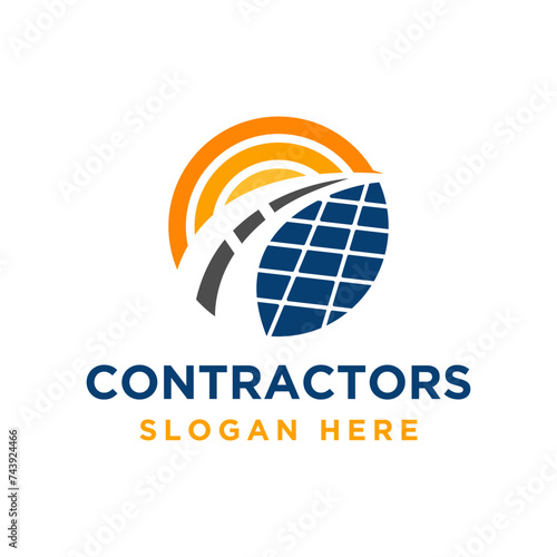 road solar energy renewable contractor logo design vector illustration