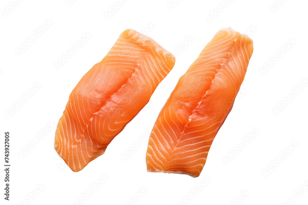 Raw salmon fillet isolated on transparent or white background, png Raw salmon fillet isolated on transparent or white background, png