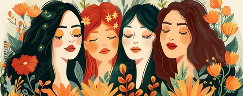  March 8, International Women's Day.group of women . Modern minimalist flat illustration style.