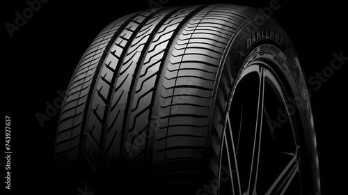 Car tires on black background photo