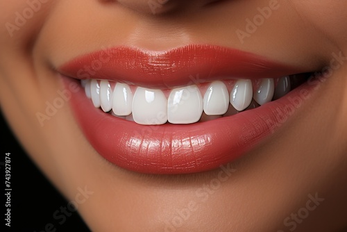 Close-up of white teeth in smiling mouth, dental care concept for healthy, confident smiles