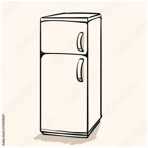 New classic grey cooler icebox frig with Illustration style doodle and line art