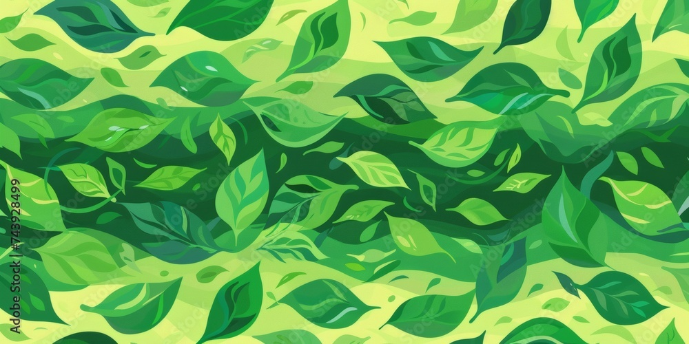 Vibrant green leaves pattern, symbolizing growth and vitality, perfect for projects on sustainability and environmental awareness.