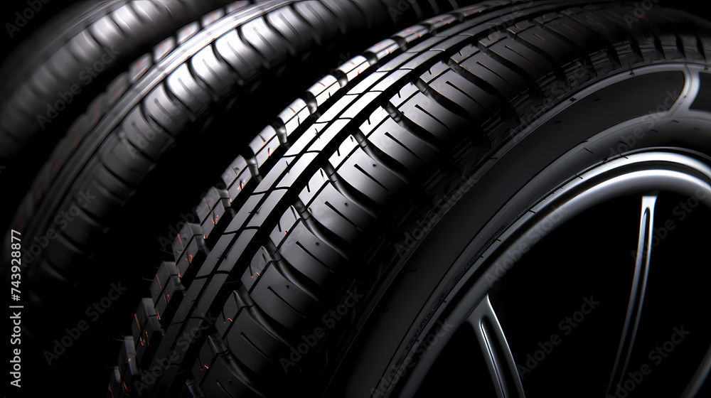 Car tires on black background Car tires on black background
