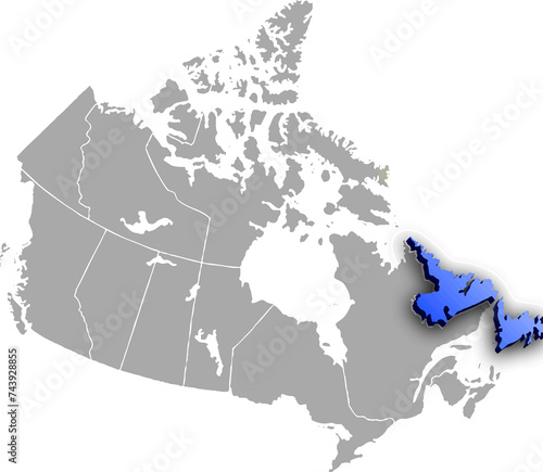 NEWFOUNDLAND DEPARTMENT MAP STATE OF CANADA 3D ISOMETRIC MAP