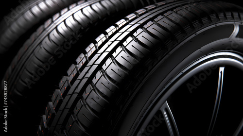 Car tires on black background © xuan