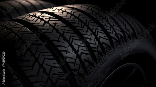 Car tires on black background