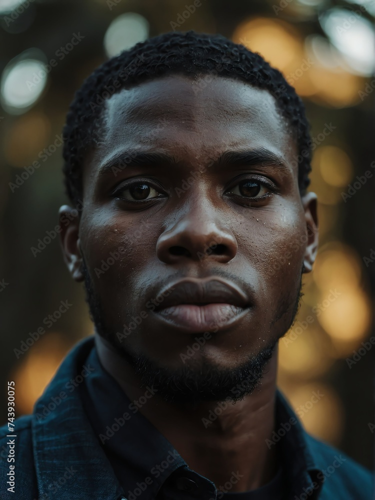Portrait of a handsome young black african man staring at the camera from Generative AI Portrait of a handsome young black african man staring at the camera from Generative AI