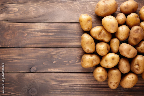 top view of potatoes on wooden table
