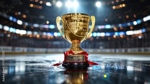 symbol brightly hockey match winners' cup against the backdrop of a arena