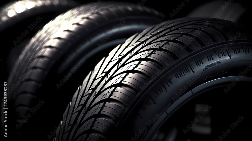 Car tires isolated on black background