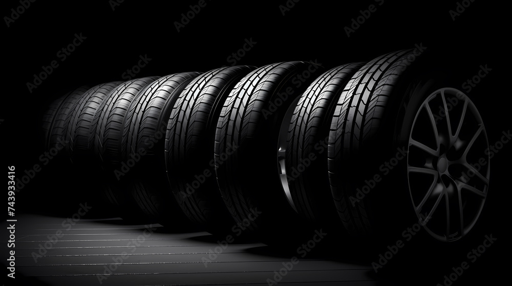 Car tires isolated on black background Car tires isolated on black background